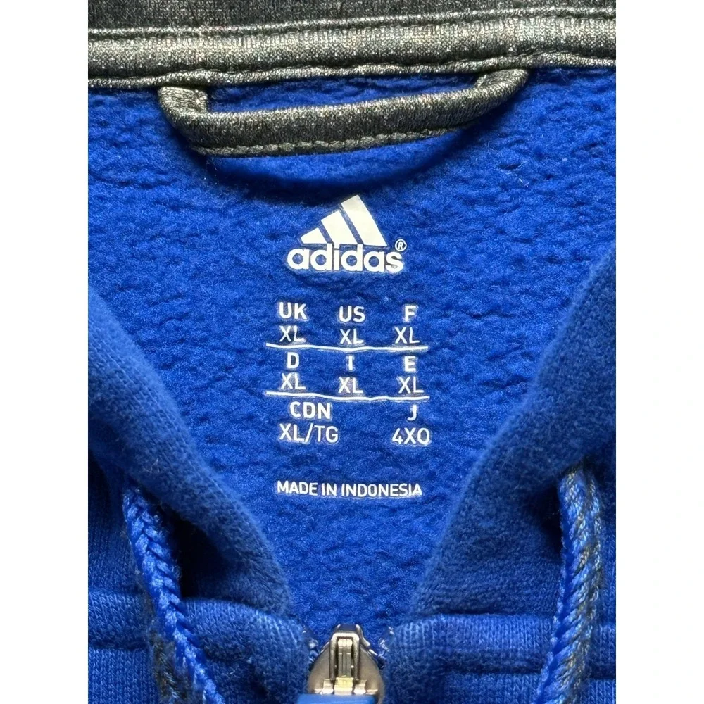 Adidas Essentials‎ Hoodie Mens XL Blue Gray 3 Stripes Logo Fleece Lined Full Zip